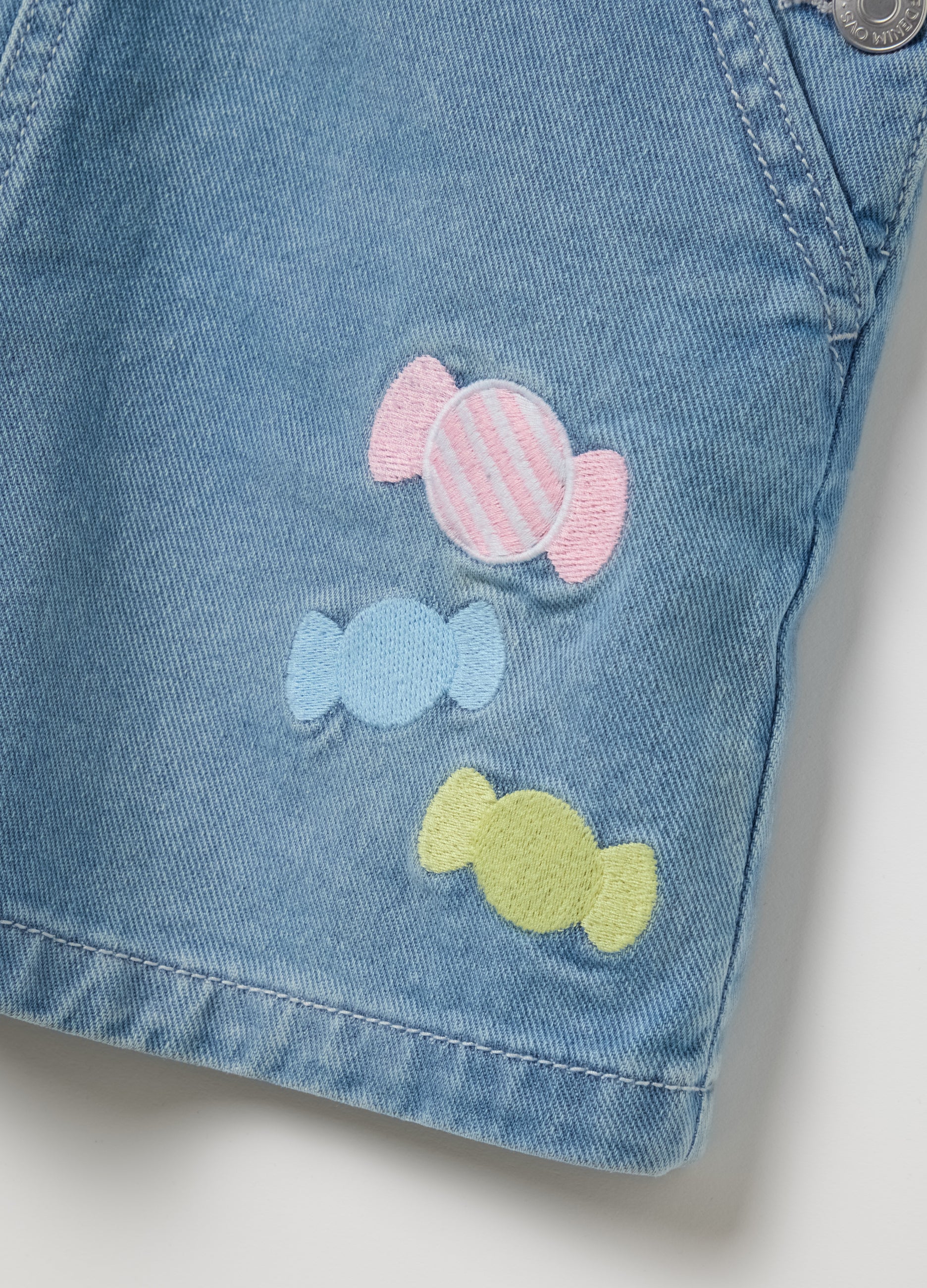 Girls’ Regular Fit Dungaree Shorts In Cotton Denim