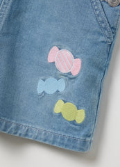 Girls’ Regular Fit Dungaree Shorts In Cotton Denim