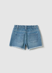 Light Blue Denim Shorts With Floral Embroidery