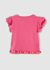 Pink Short-Sleeved Cotton T-Shirt For Girls