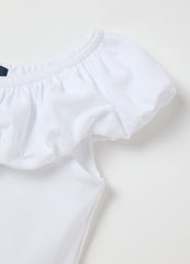 White T-Shirt With Ruffle Neckline