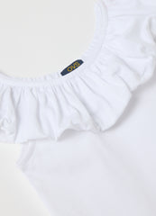White T-Shirt With Ruffle Neckline