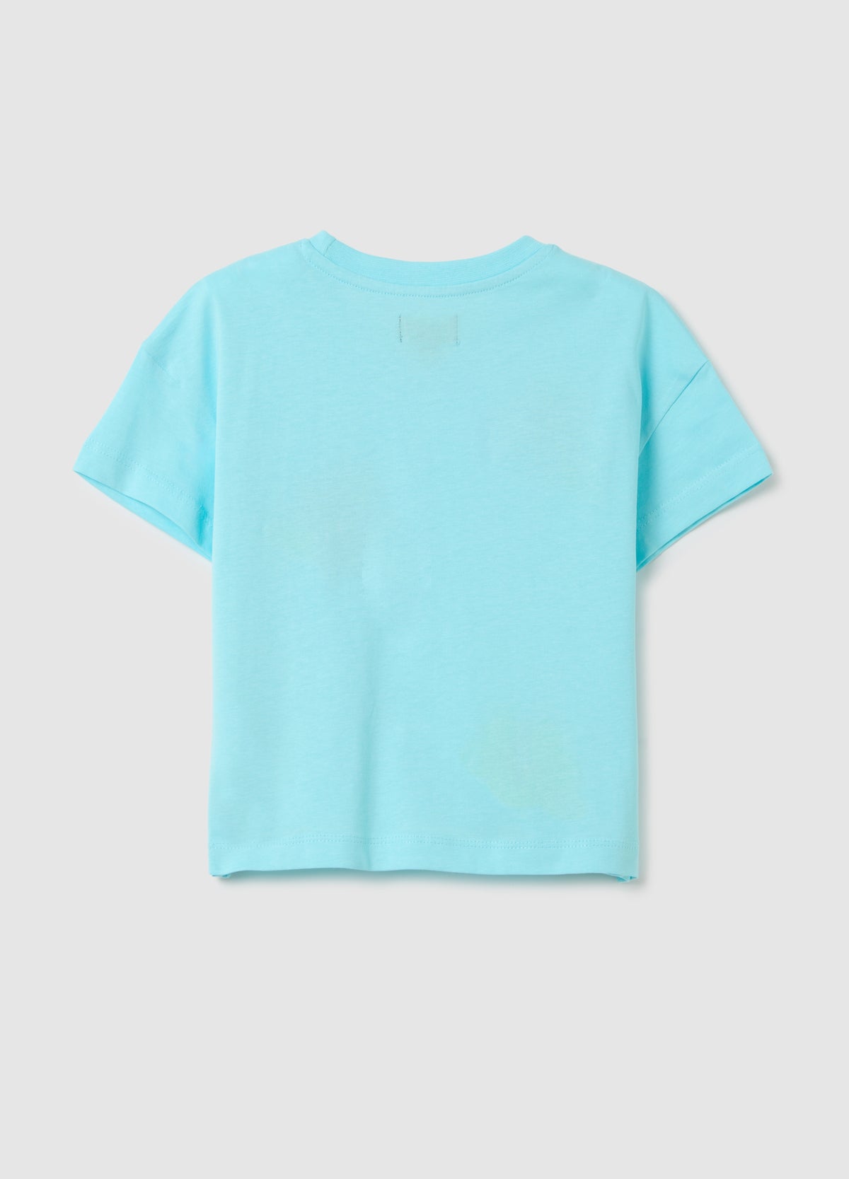 Boxy Fit Light Blue T-Shirt With Embroidered Flowers