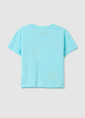 Boxy Fit Light Blue T-Shirt With Embroidered Flowers