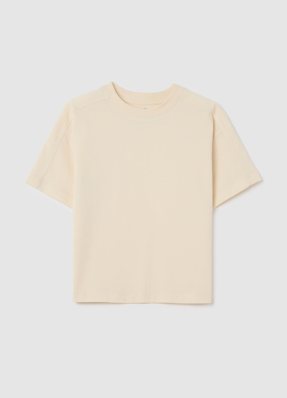 Beige Crew Neck Pure Cotton T-Shirt For Boys