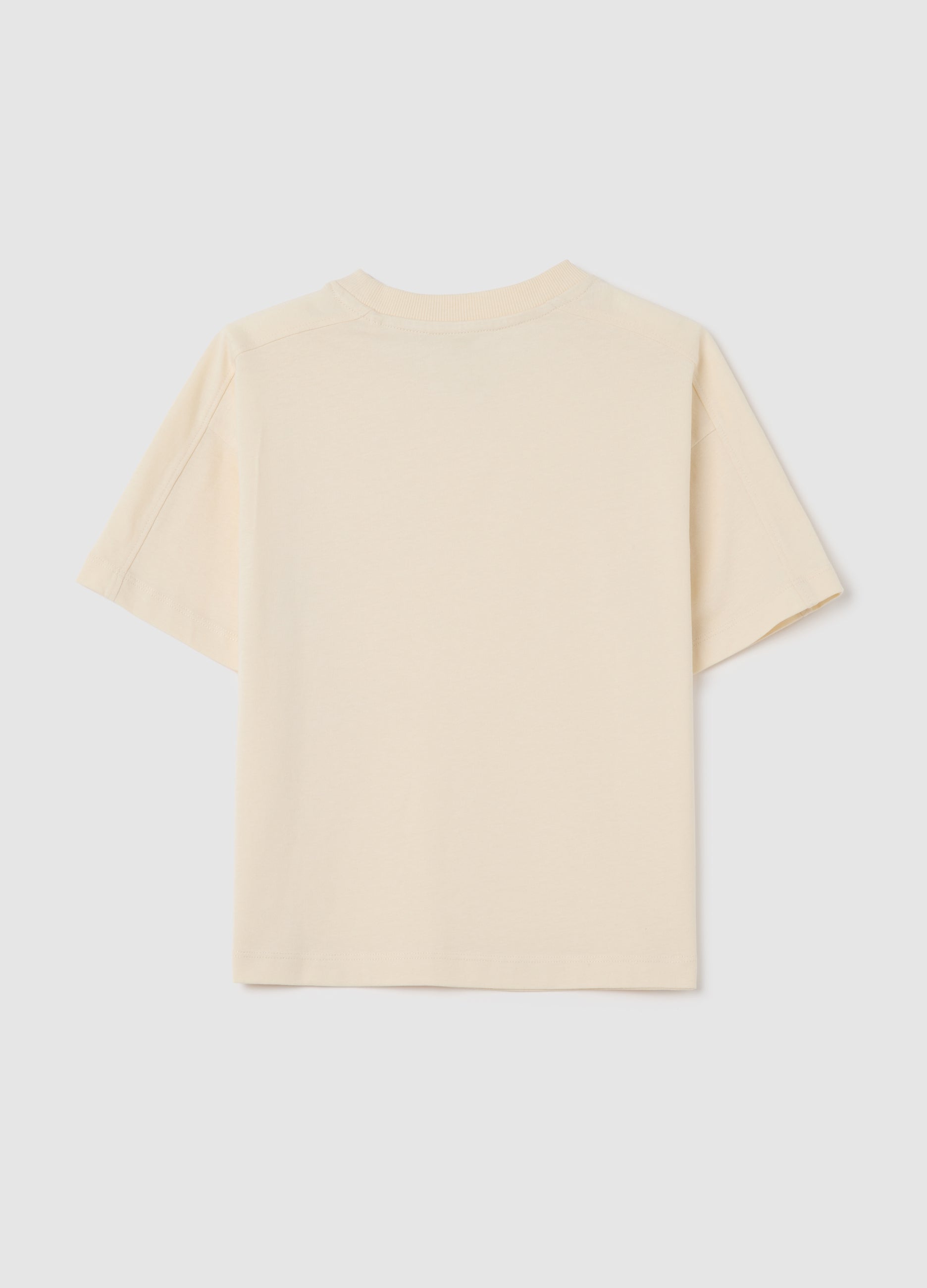 Beige Crew Neck Pure Cotton T-Shirt For Boys