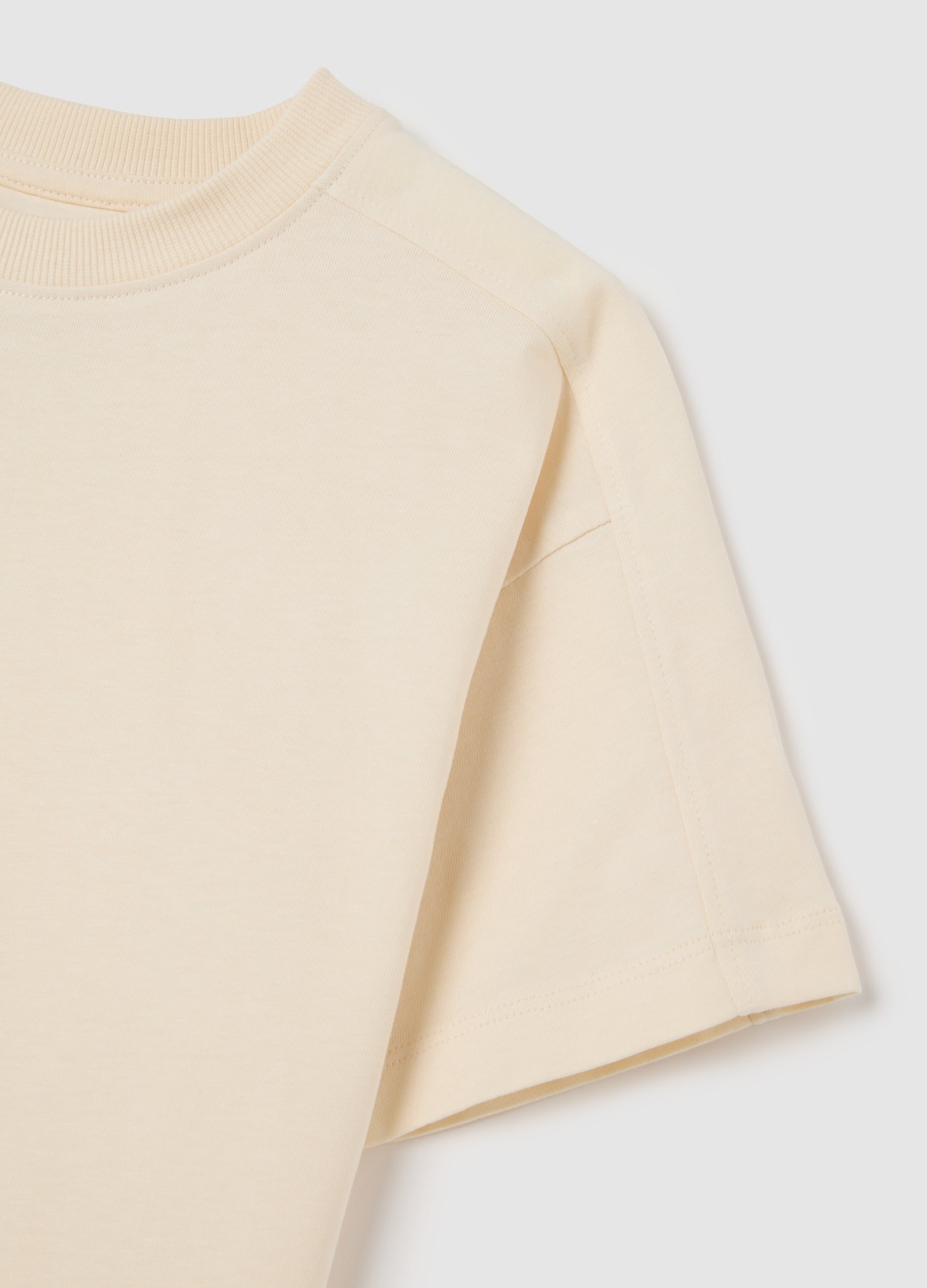Beige Crew Neck Pure Cotton T-Shirt For Boys