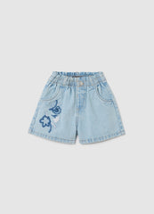 Cotton Floral Embroidered Denim Shorts