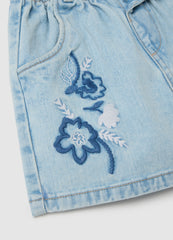 Cotton Floral Embroidered Denim Shorts