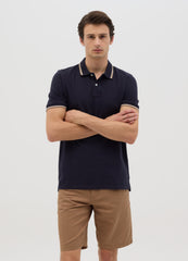 Blue Short Sleeve Polo Shirt In Pure Cotton