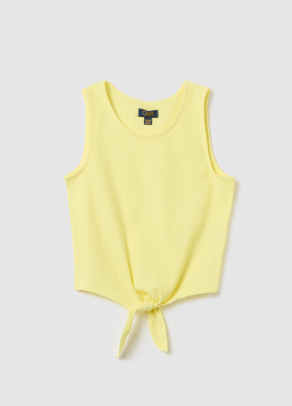 Ovs Yellow Stretch Cotton Vest For Girls Ovs Kids