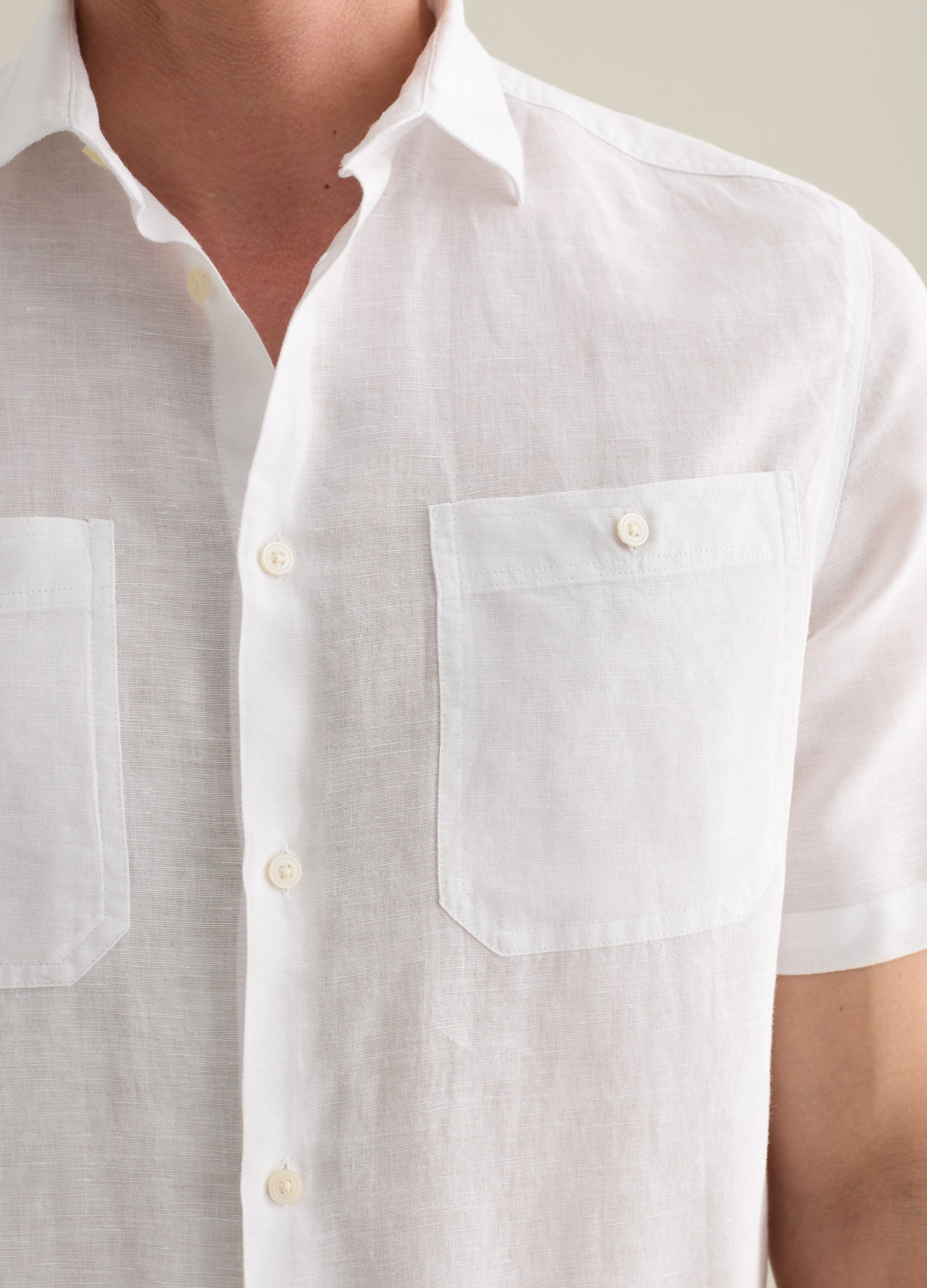 Piombo White Linen And Cotton Short Sleeve Shirt