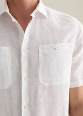 Piombo White Linen And Cotton Short Sleeve Shirt
