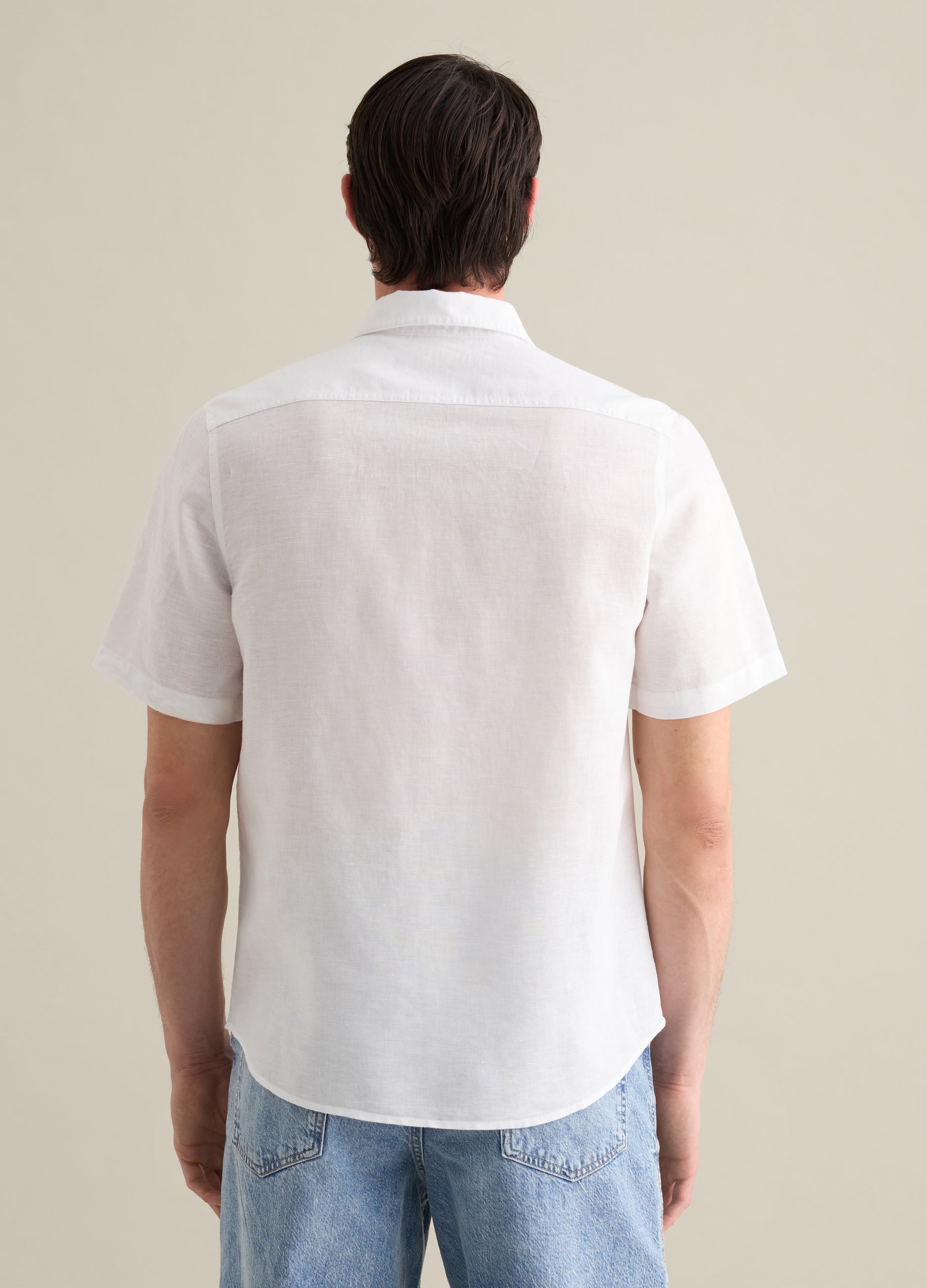 Piombo White Linen And Cotton Short Sleeve Shirt