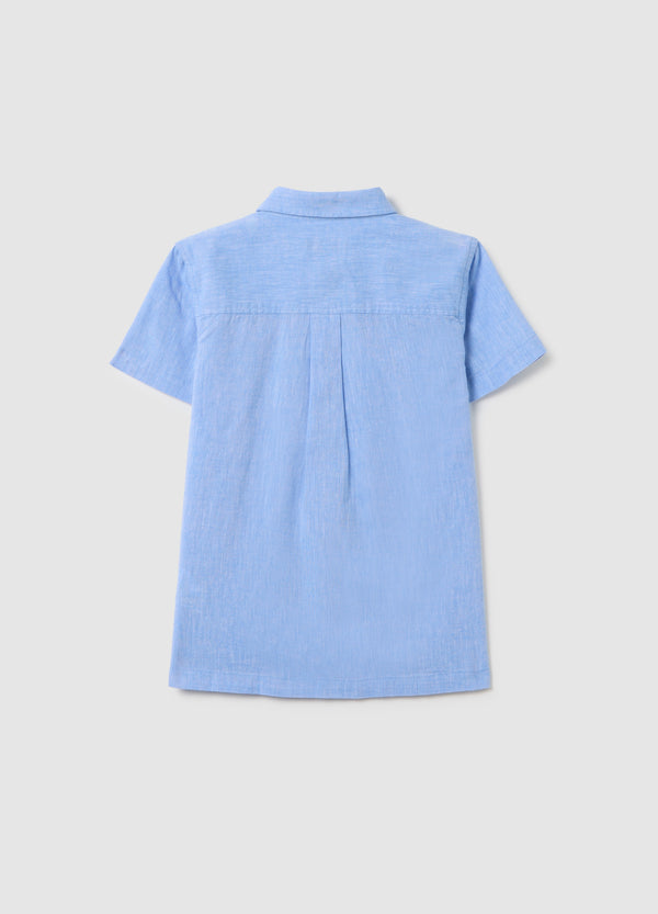Ovs Regular Fit Azure Linen Kids' Shirt With Pointed Collar And Short Sleeves