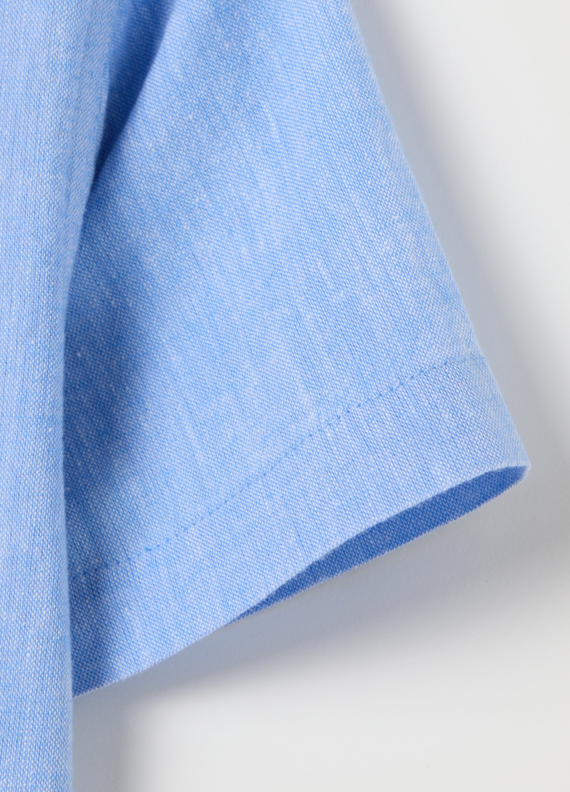 Regular Fit Azure Linen Kids' Shirt With Pointed Collar And Short Sleeves