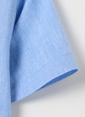 Regular Fit Azure Linen Kids' Shirt With Pointed Collar And Short Sleeves