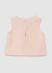 Sleeveless Pink Striped Blouse In Cotton And Linen