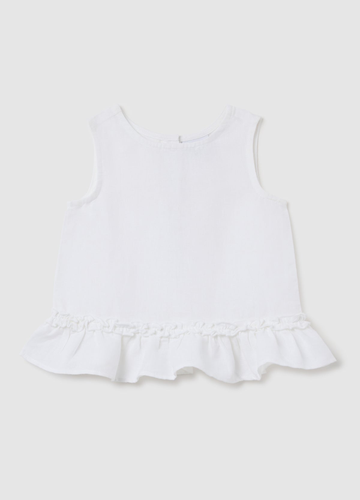 Ovs White Cotton And Linen Baby Top, Regular Fit With Ruffles