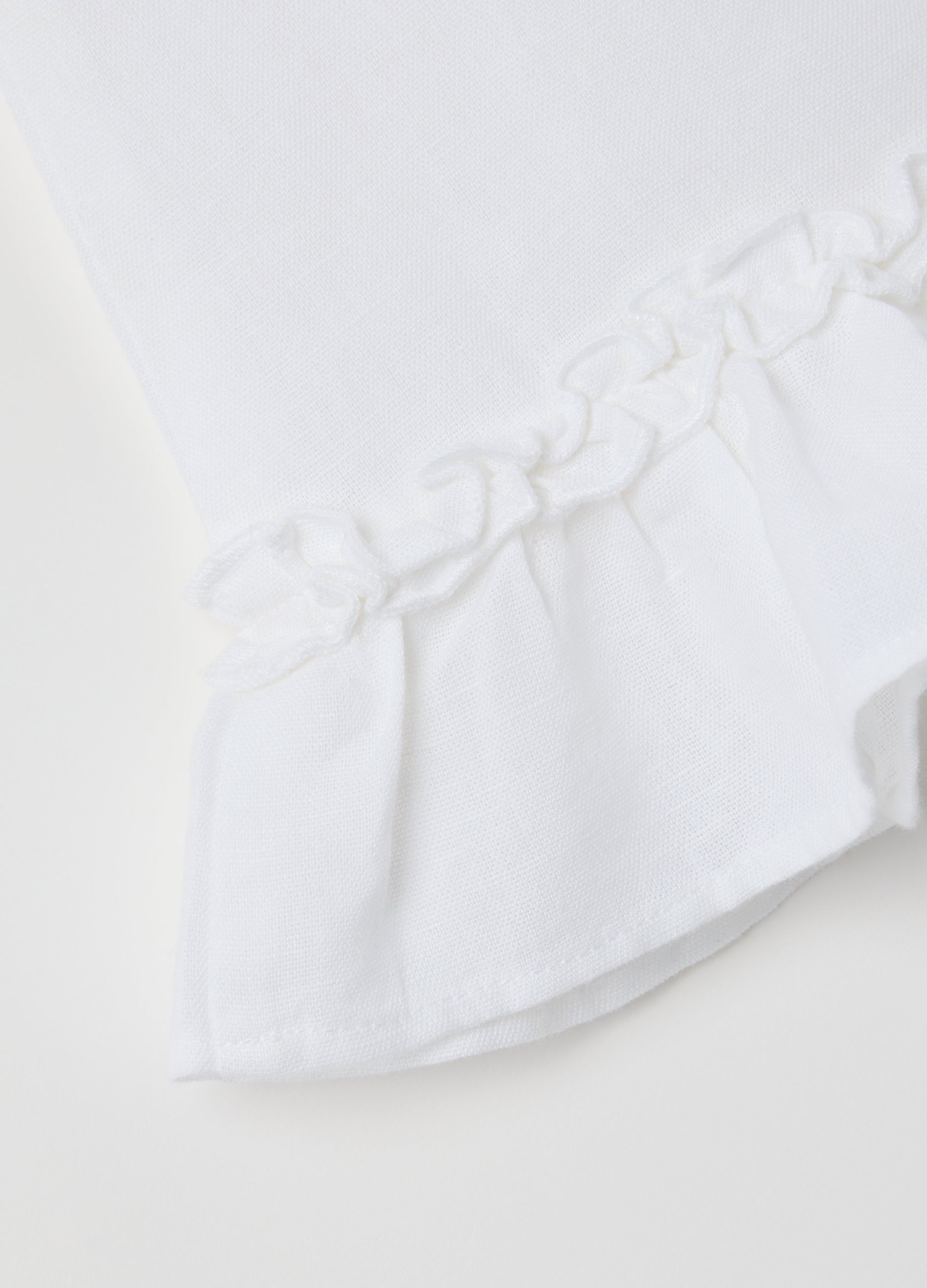 Ovs White Cotton And Linen Baby Top, Regular Fit With Ruffles