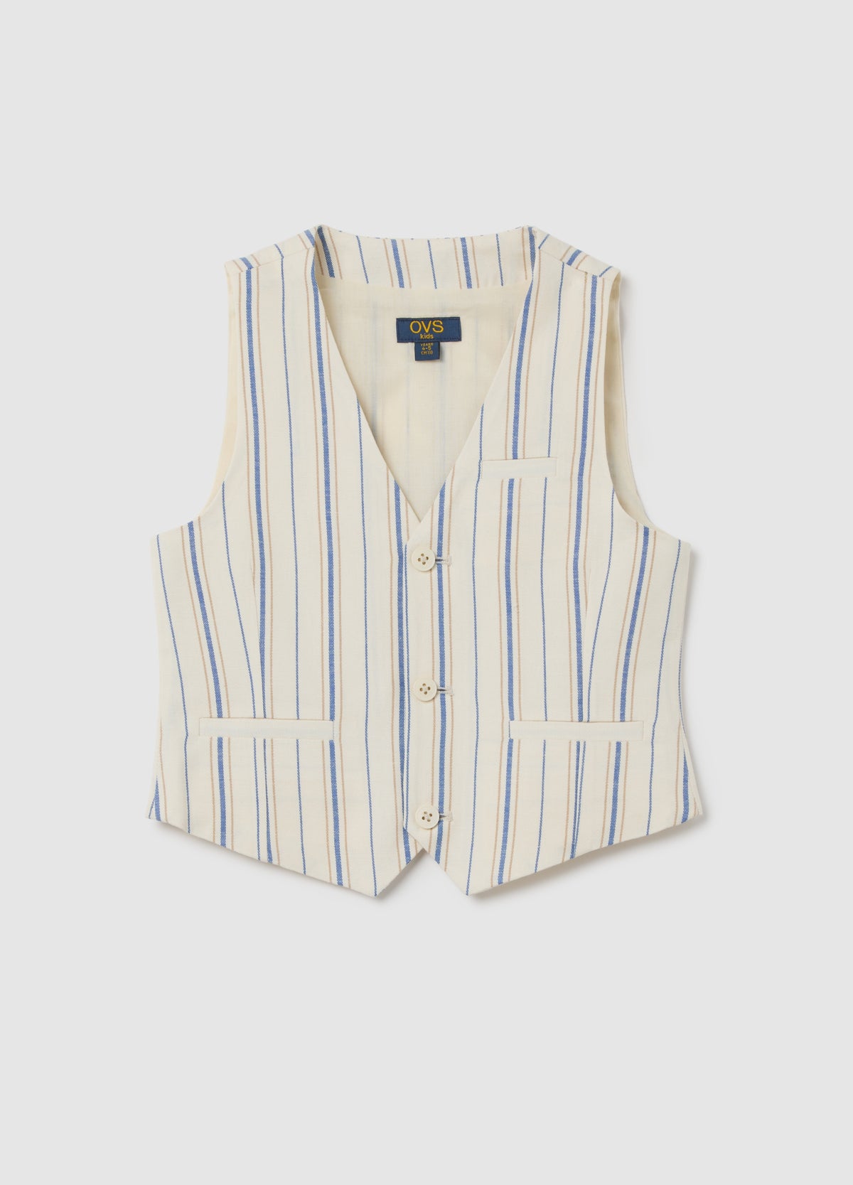 Beige And Blue Striped Waistcoat Ovs Kids