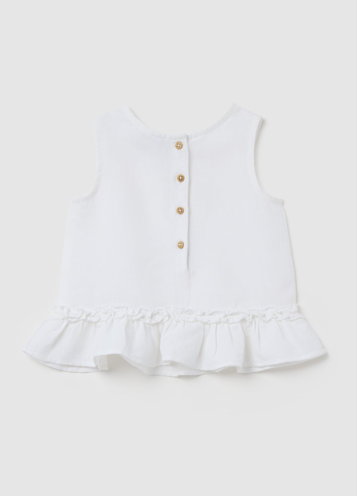 Ovs White Cotton And Linen Baby Top, Regular Fit With Ruffles