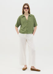 Green Striped Shirt In Viscose And Linen