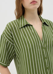 Green Striped Shirt In Viscose And Linen