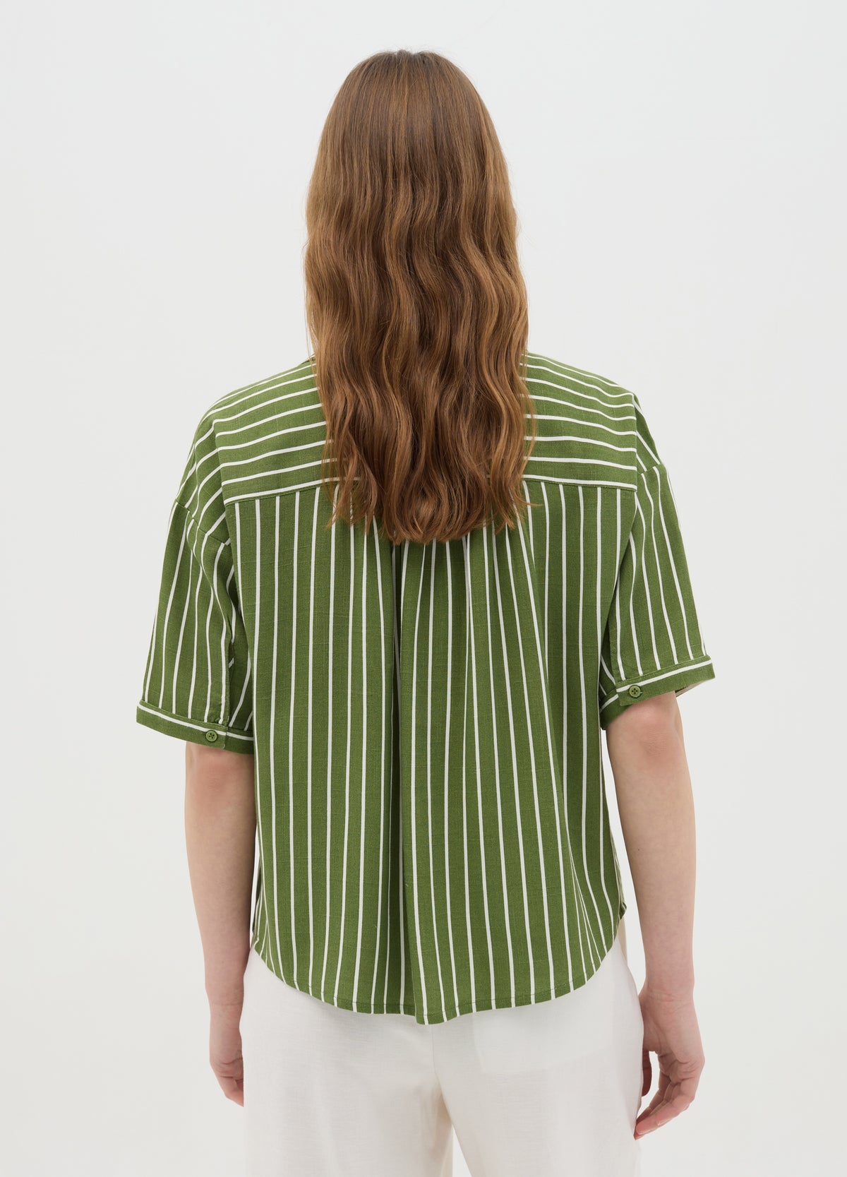 Green Striped Shirt In Viscose And Linen