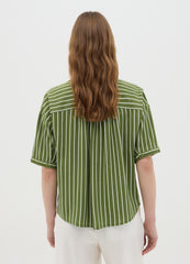 Green Striped Shirt In Viscose And Linen
