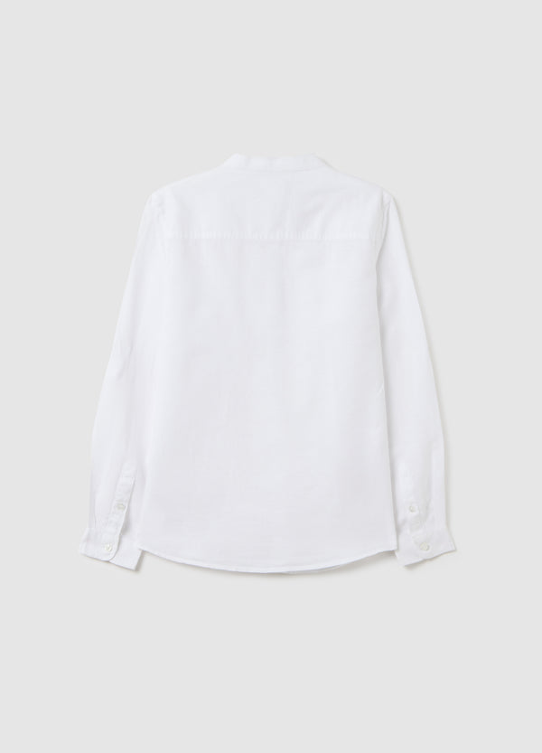 Ovs Boy'S White Linen-Cotton Blend Shirt Regular Fit With Classic Collar