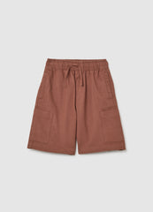 Children'S Regular Fit Brown Linen Blend Shorts With Cargo Pockets