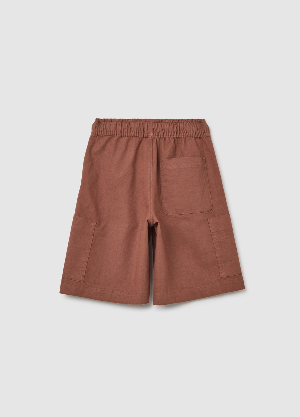 Children'S Regular Fit Brown Linen Blend Shorts With Cargo Pockets