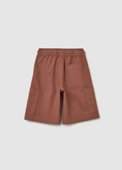 Children'S Regular Fit Brown Linen Blend Shorts With Cargo Pockets