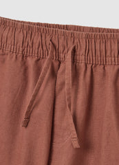 Children'S Regular Fit Brown Linen Blend Shorts With Cargo Pockets
