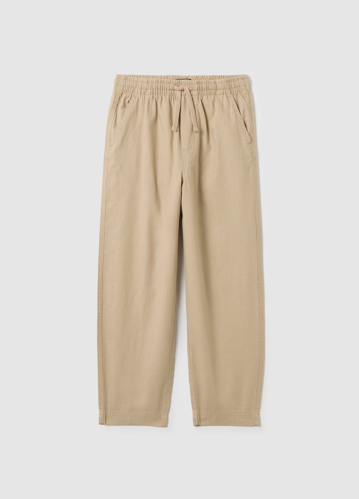Boys' Beige Linen Regular Fit Trousers With Elastic Waist