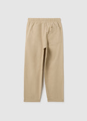 Boys' Beige Linen Regular Fit Trousers With Elastic Waist