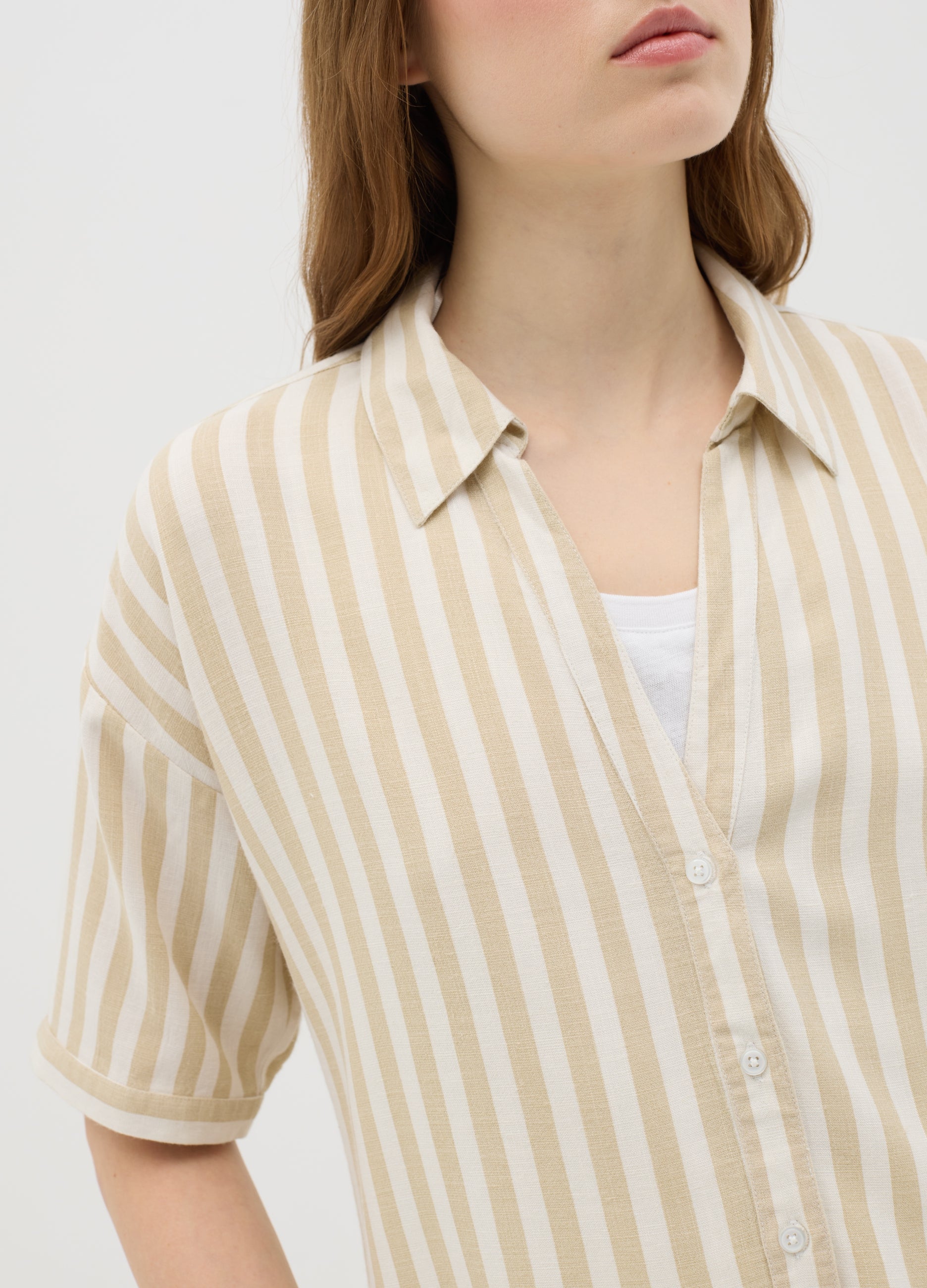 Beige And White Striped Linen And Viscose Shirt