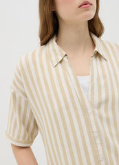 Beige And White Striped Linen And Viscose Shirt