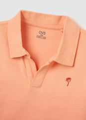 Short-Sleeved Polo In Pure Faded Orange Cotton