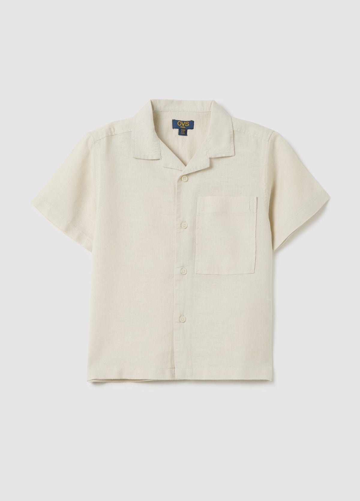 Children'S Beige Linen Blend Shirt Regular Fit With Applied Pocket