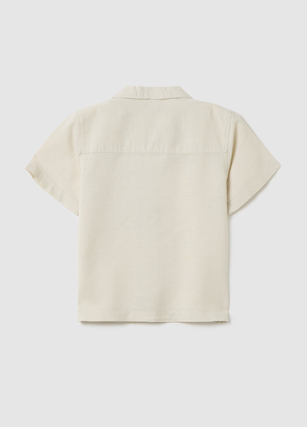 Ovs Children'S Beige Linen Blend Shirt Regular Fit With Applied Pocket