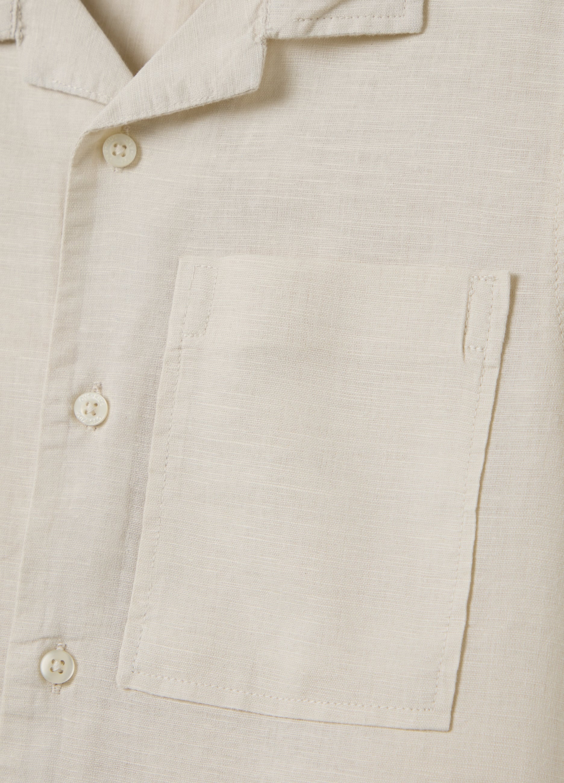 Children'S Beige Linen Blend Shirt Regular Fit With Applied Pocket