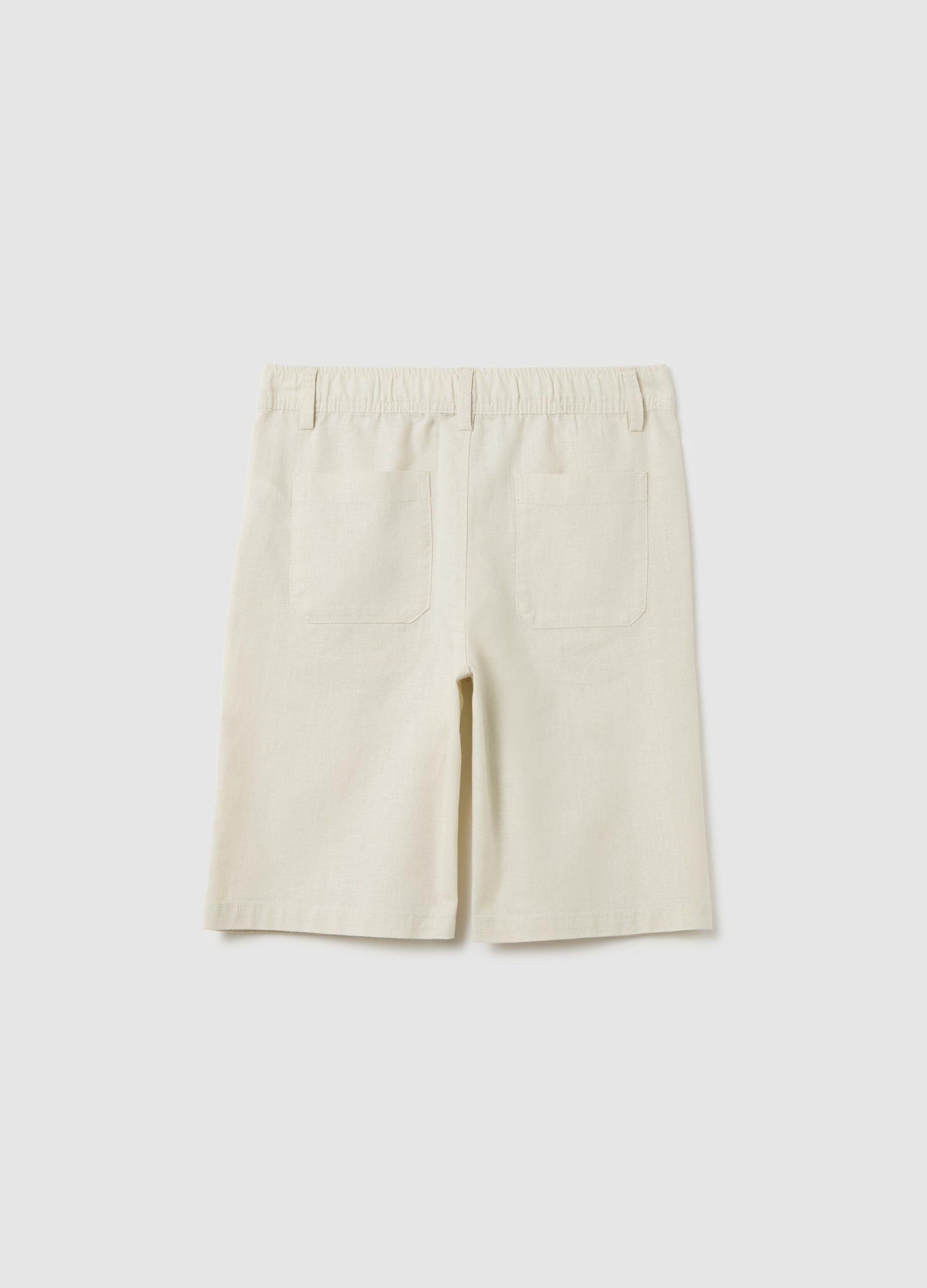 Beige Linen-Cotton Blend Regular Fit Boy'S Shorts With Two Back Pockets