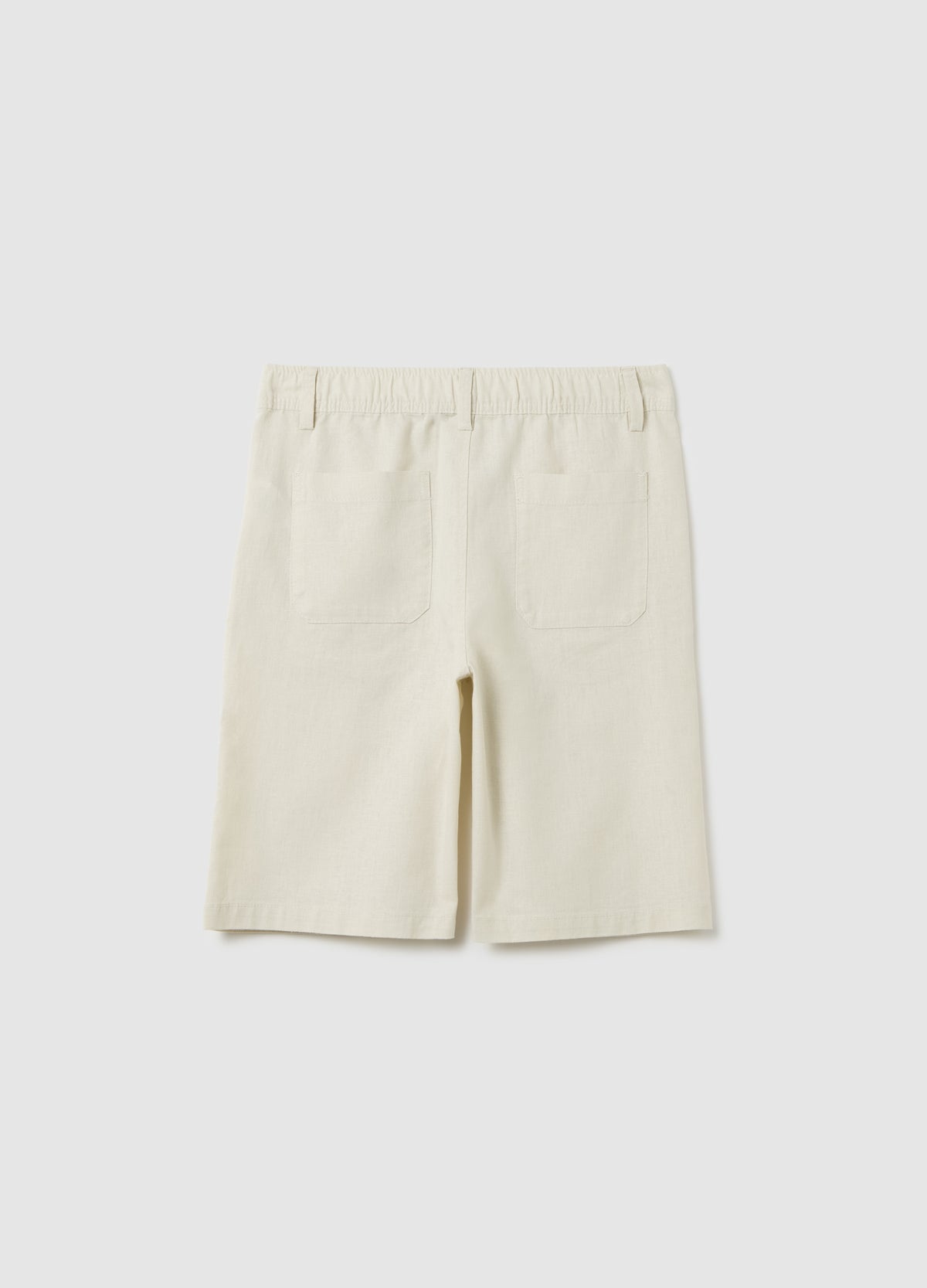 Beige Linen-Cotton Blend Regular Fit Boy'S Shorts With Two Back Pockets
