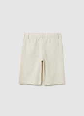 Beige Linen-Cotton Blend Regular Fit Boy'S Shorts With Two Back Pockets