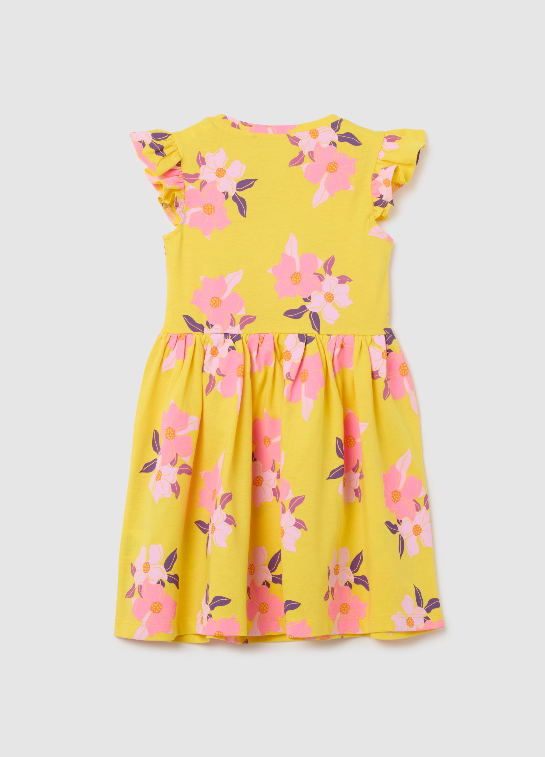 Yellow Pure Cotton Girl'S Dress, Regular Fit
