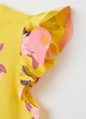 Yellow Pure Cotton Girl'S Dress, Regular Fit