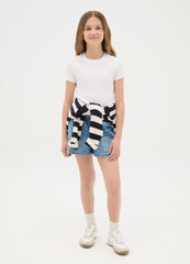 Blue Cotton Denim Shorts For Girls