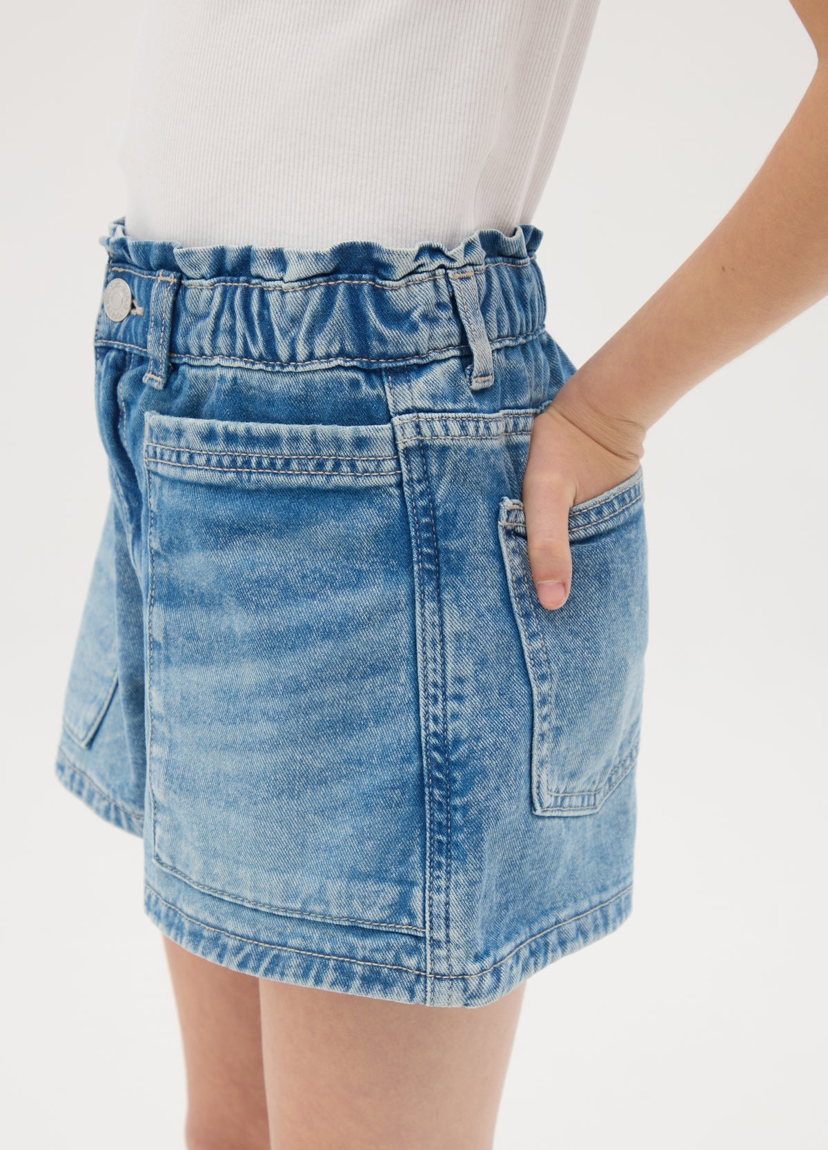 Blue Cotton Denim Shorts For Girls